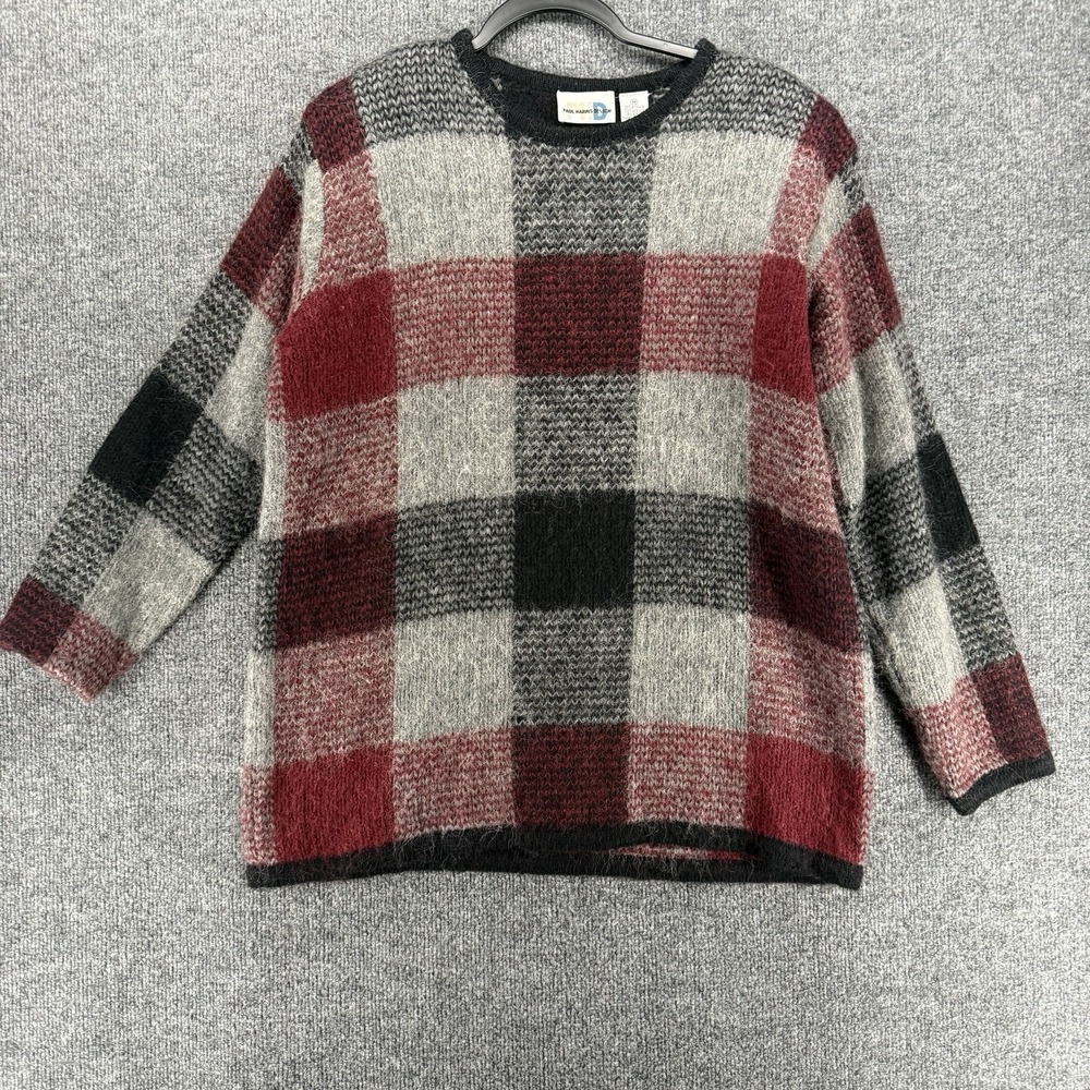 Vintage Paul Harris Design Sweater Womens M Mohair Plaid Pullover Grunge Dark 90